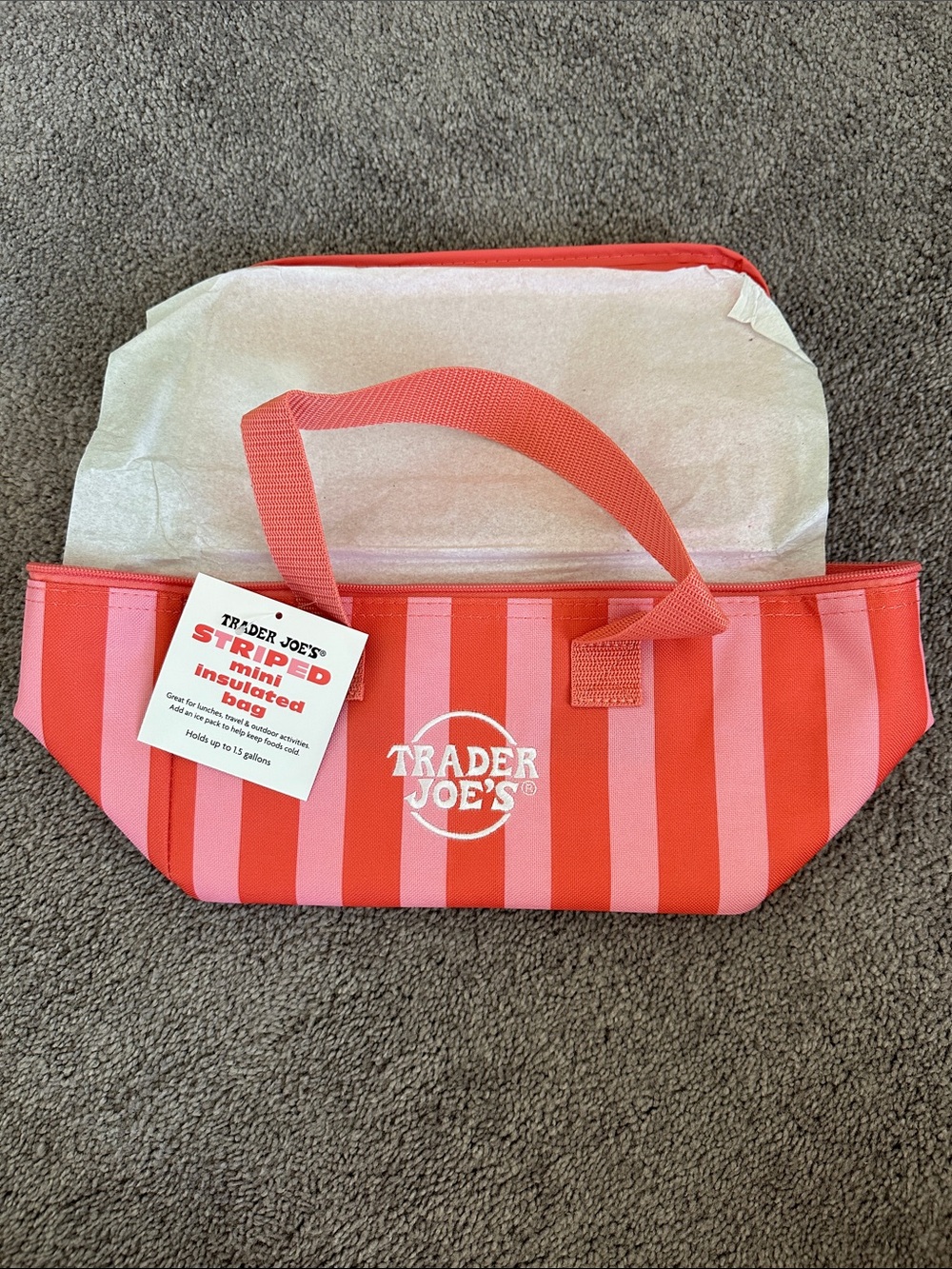 NWT Pink Striped Insulated Mini Bag Trader Joe’s